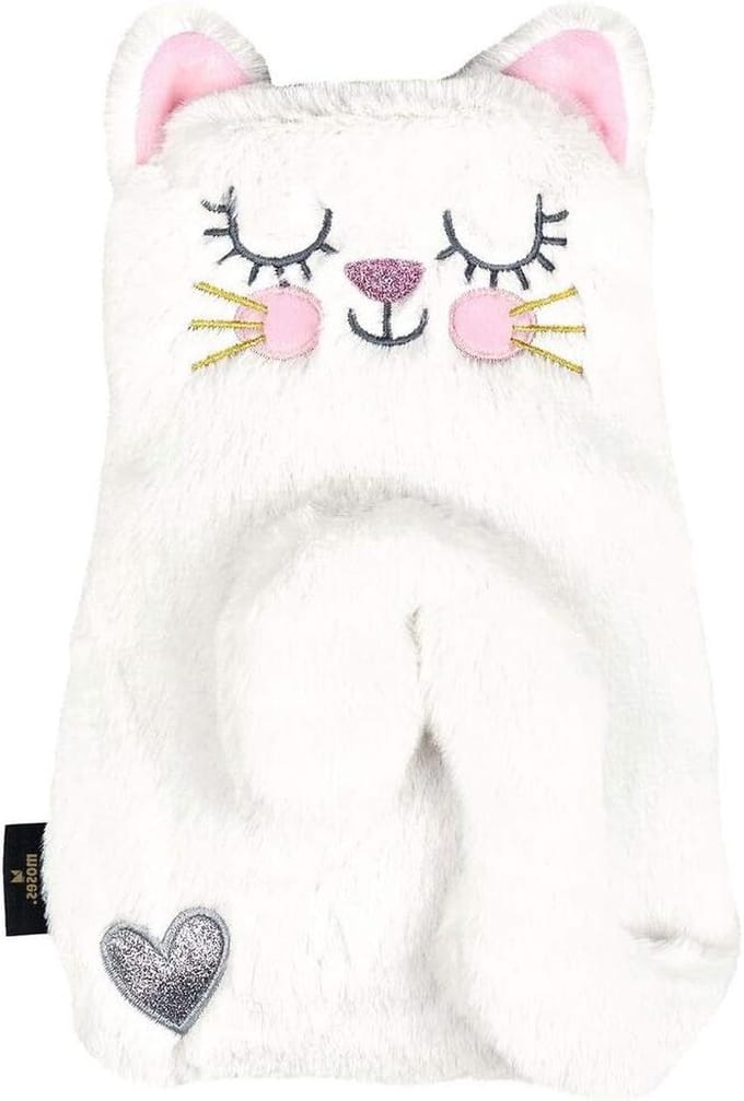 Warmwaterkruik met zachte bekleding in wit kattendesign - ca. 700 ml