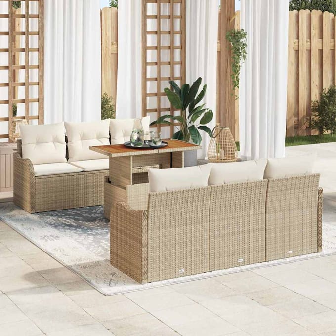 vidaXL - Tuinbank - Set - 7 - st - Beige - en - Crème - poly - rattan