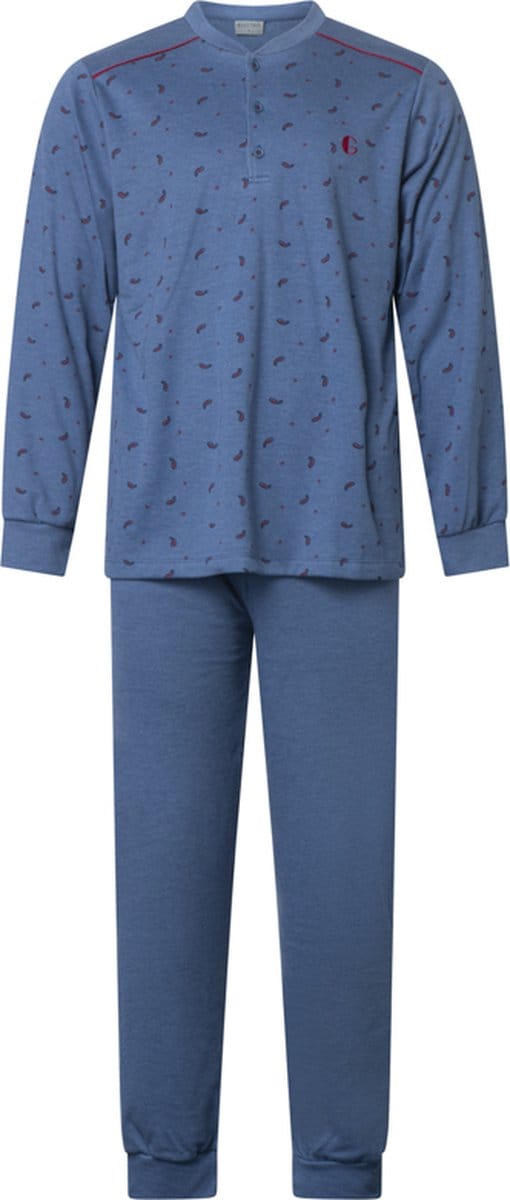 Gentlemen - warme heren pyjama 114279 - interlock, extra aangeruwd - blauw - maat XL