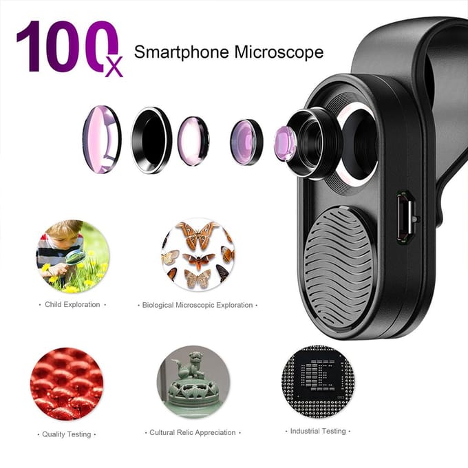 APEXEL APLMS001 Mini draagbare smartphone-microscoop 100x vergroting Ingebouwd LED-licht met zwart