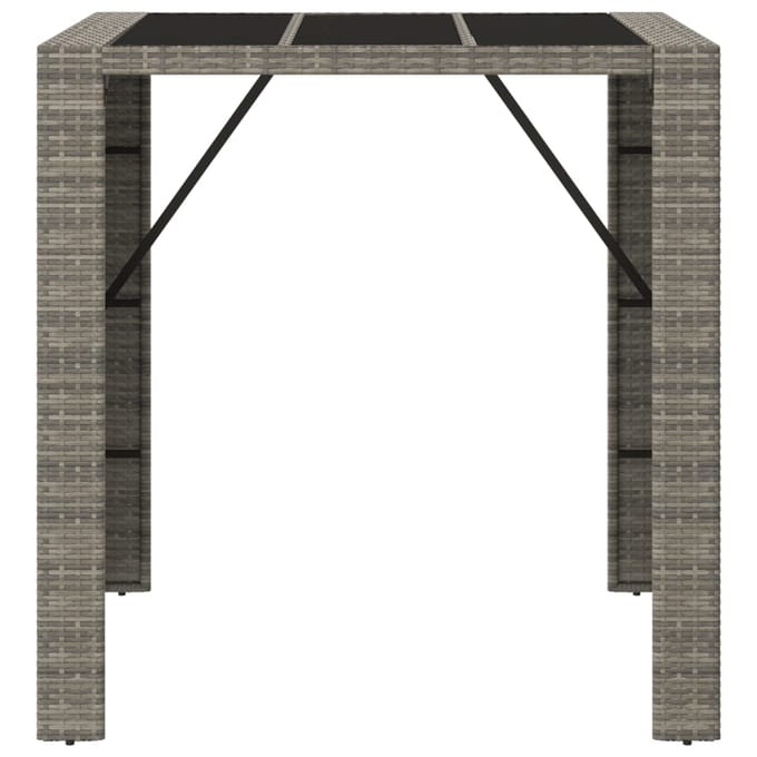 vidaXL - Bartafel - met - glazen - blad - 105x80x110 - cm - poly - rattan - grijs