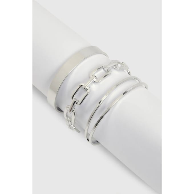 boohoo Dames Chunky bangle armband 3-delige set | Zilver