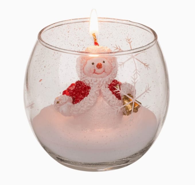 Kerstkaars in glas sneeuwpop/kerstman, ca. 8 cm, 2 varianten