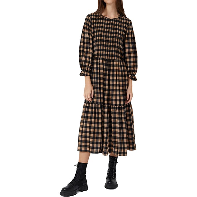 French Connection Winter Gingham Ls Rnd Nk Mid D Black Maat: 8 | Midi Jurken Outlet | Dames | Zwart