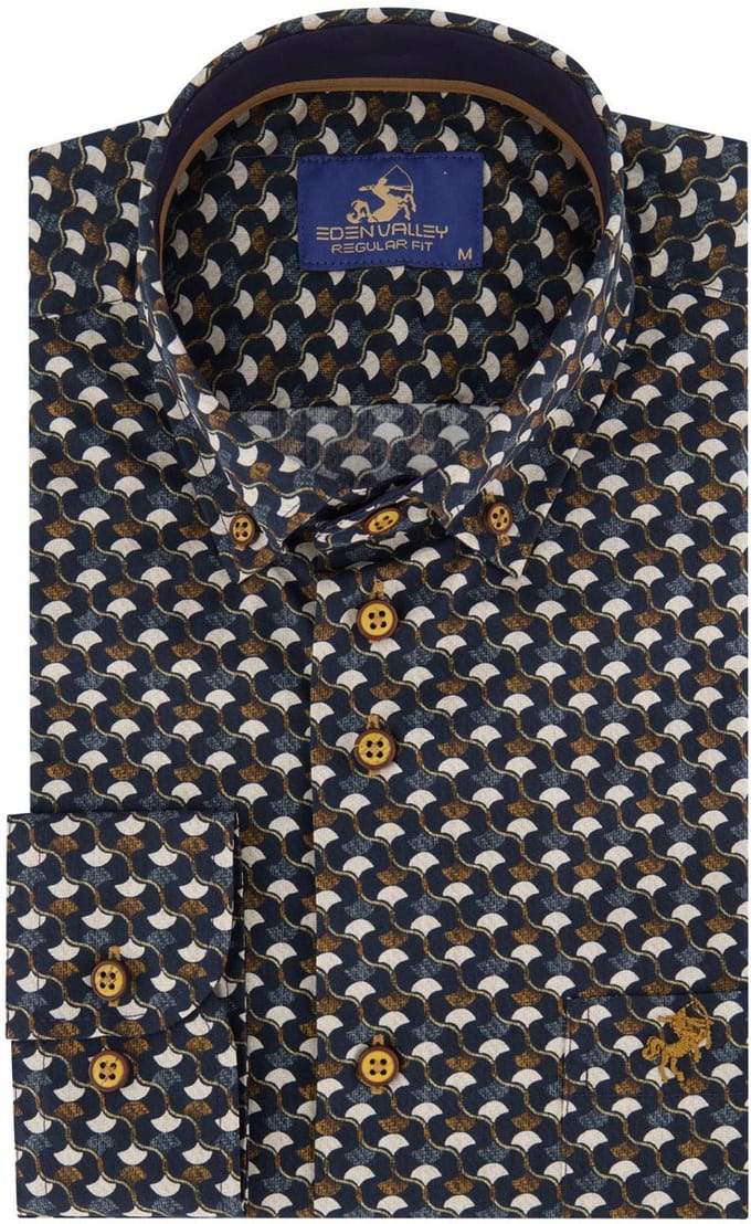 Casual overhemd Eden Valley regular fit bruin navy katoen
