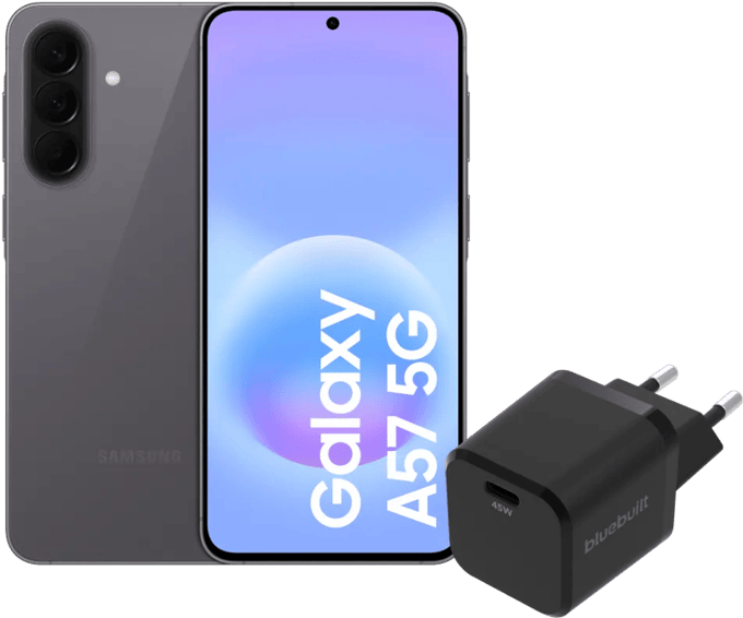 Samsung Galaxy A57 128GB Grijs 5G EE + BlueBuilt Oplader met Usb C Poort 45W Zwart