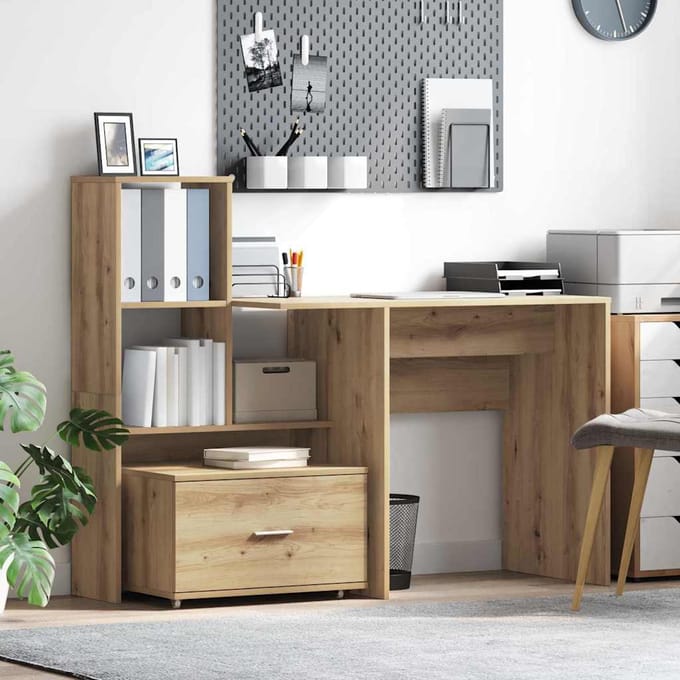 vidaXL - Bureau - Artisan - Eiken - Bewerkt - hout - 131,5 - x - 50 - x - 106,5 - cm