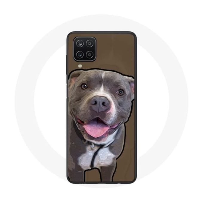 Samsung Galaxy A12 Hoesje Pitbull Dog Wit Grijs wit