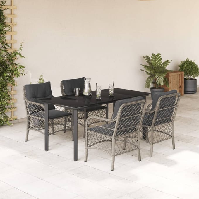 vidaXL - 5-delige - Tuinset - met - kussens - poly - rattan - lichtgrijs