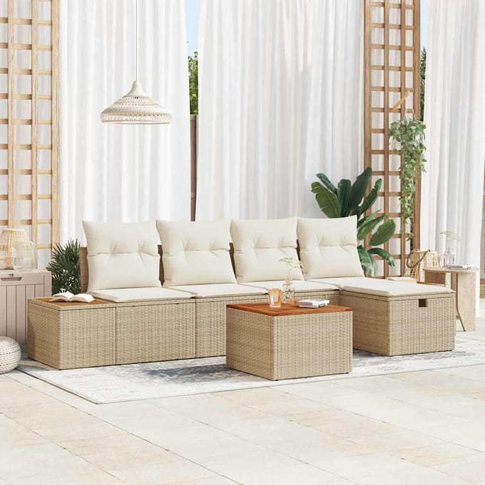 vidaXL - Tuinbank - Set - 6 - st - Beige - poly - rattan