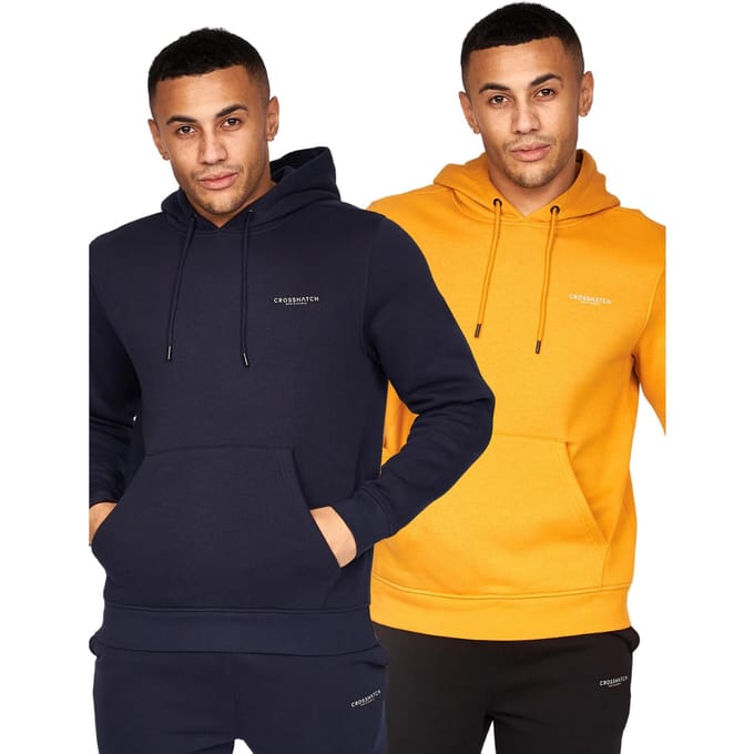 Crosshatch Heren Traymax Overhead Hoodie (Set van 2) (Marine/Mustard)