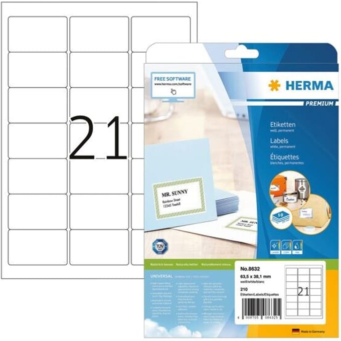 Etiket HERMA 8632 63.5x38.1mm premium wit 210 stuks