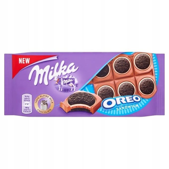Milka Oreo Sandwich Melkchocolade Met Cacaokoekjes Met Vanillesmaak Vulling 92 G