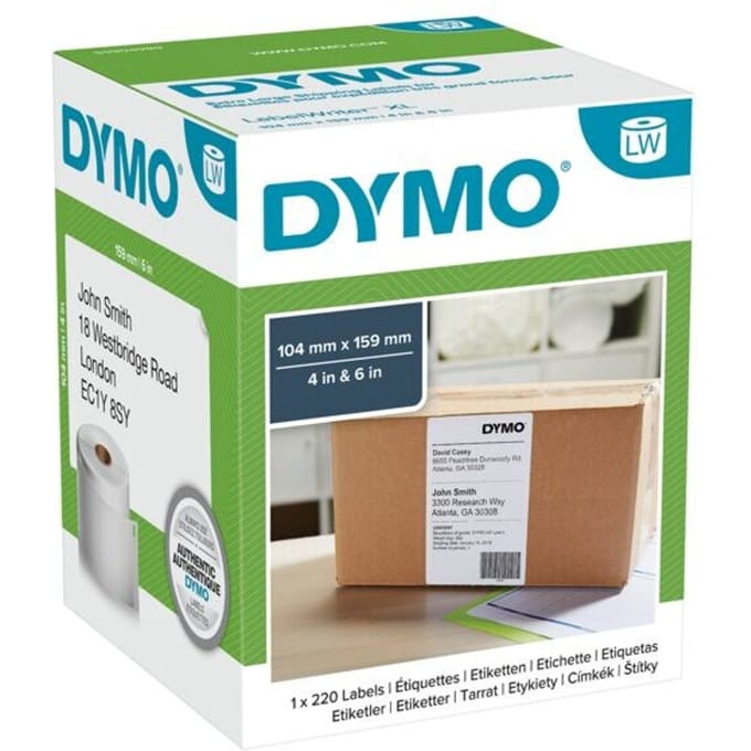 DYMO verzendetiketten voor LabelWriter, extra groot - 104 mm x 159 mm - 220 zelfklevende labels - Geschikt voor de LabelWriter - Gemaakt in Europa