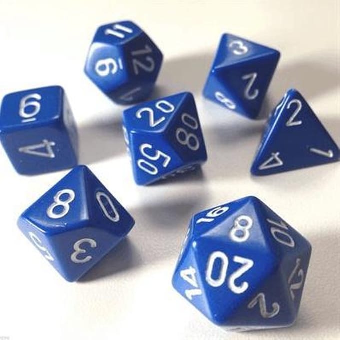 7-delige Polydice / dobbelstenen Set voor Dungeons & Dragons |Blauw met Wit