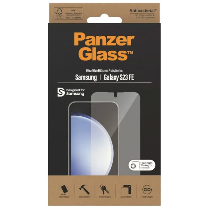 PanzerGlass Screenprotector geschikt voor Samsung Galaxy S23 FE Glazen | PanzerGlass Ultra-Wide Fit Screenprotector - Case Friendly