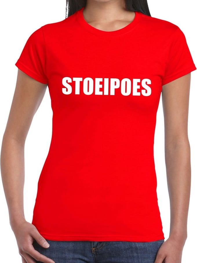 Stoeipoes tekst t-shirt rood dames S