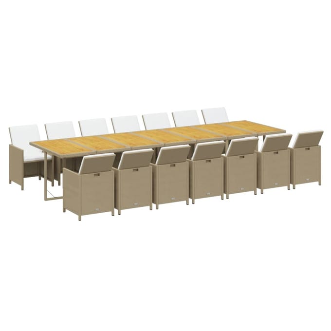 vidaXL - 15-delige - Tuinset - met - kussens - poly - rattan - beige