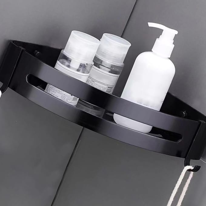 Ponsvrij Douche Opbergrek Aluminiumlegering Badkamer Hoek Opbergplanken voor Thuis Driehoekig white