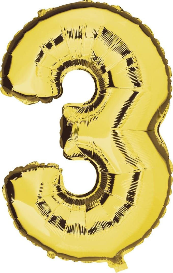 Folieballon Cijfer 3 Goud - 92 cm