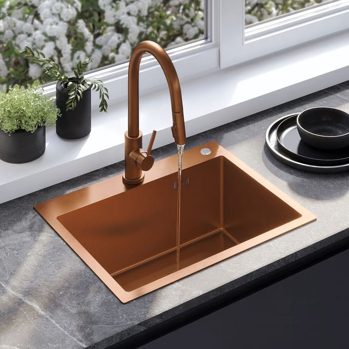 Rea Liam - Stalen Spoelbak - Geborsteld Koper - 58X45X18,5Cm