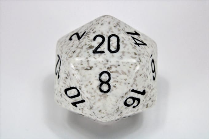 Dobbelsteen D20 Arctic Camo Speckled 34mm - Accessoires