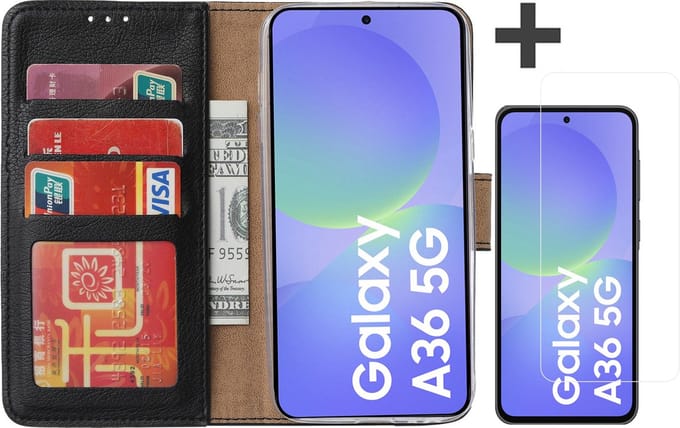 Hoesje met Screenprotector Geschikt voor Samsung Galaxy A36 – Arara bookcase met pasjeshouder - Zwart