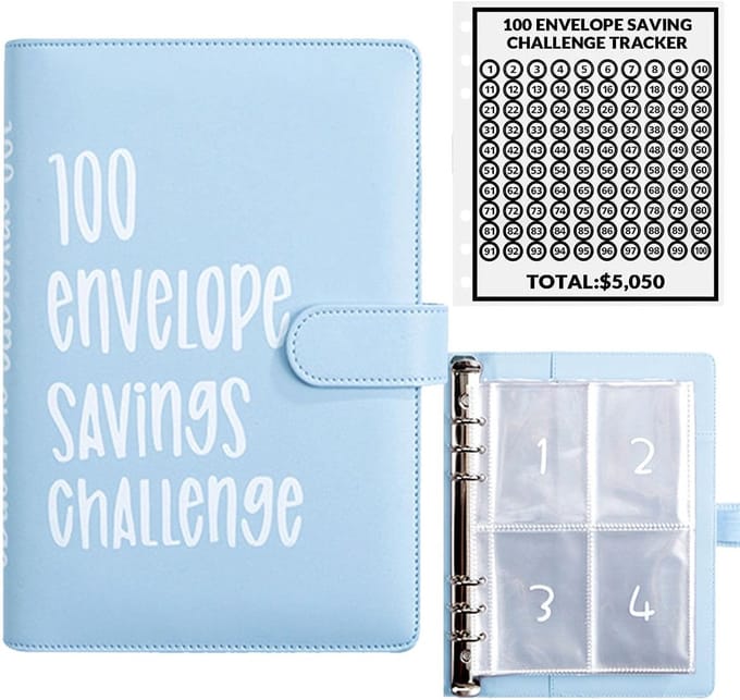 100 Envelope Challenge Binder-A5 Envelope Money Challenge Binder-Spaarmap Geld - Spaarpot - Geld Sparen - Money Planner - blauw
