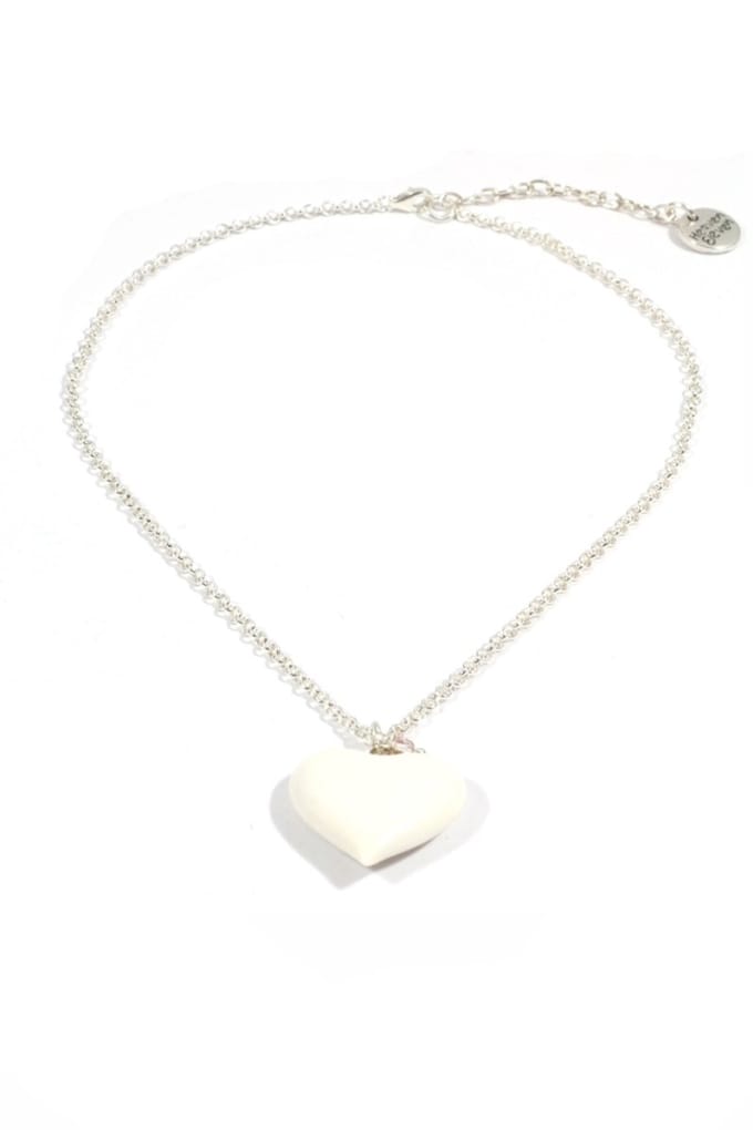 Heaven Eleven dames Ketting zilver plating met wit hart van hertegewei