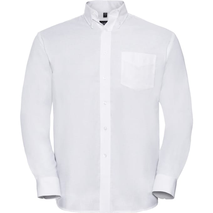 Russell Collection Heren Oxford overhemd met lange mouwen (Wit)