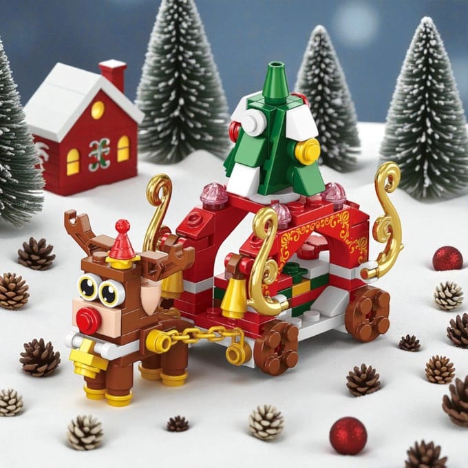 Bouw een feestelijk kersttafereel met rendier en versierde koets