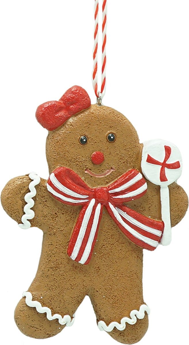 Clayre & Eef Kersthanger Gingerbread man 8x1x10 cm Bruin Polyresin