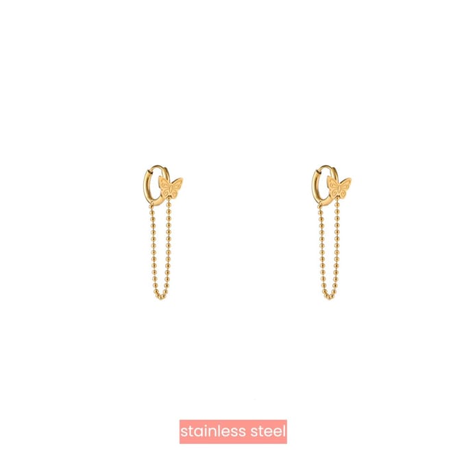 Go Dutch Label Oorknoppen Butterfly Hoop Chain Goud
