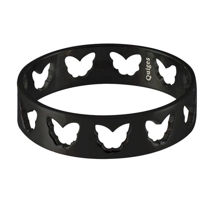 Quiges Stapelring Dames - Vulring Vlinders - RVS Zwart - Maat 20 - Hoogte 6mm