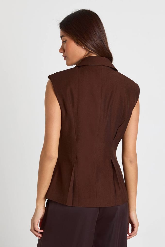 boohoo Dames Lange Getailleerde Vest met Ingekneepte Taille | Chocolate | Maat: 8
