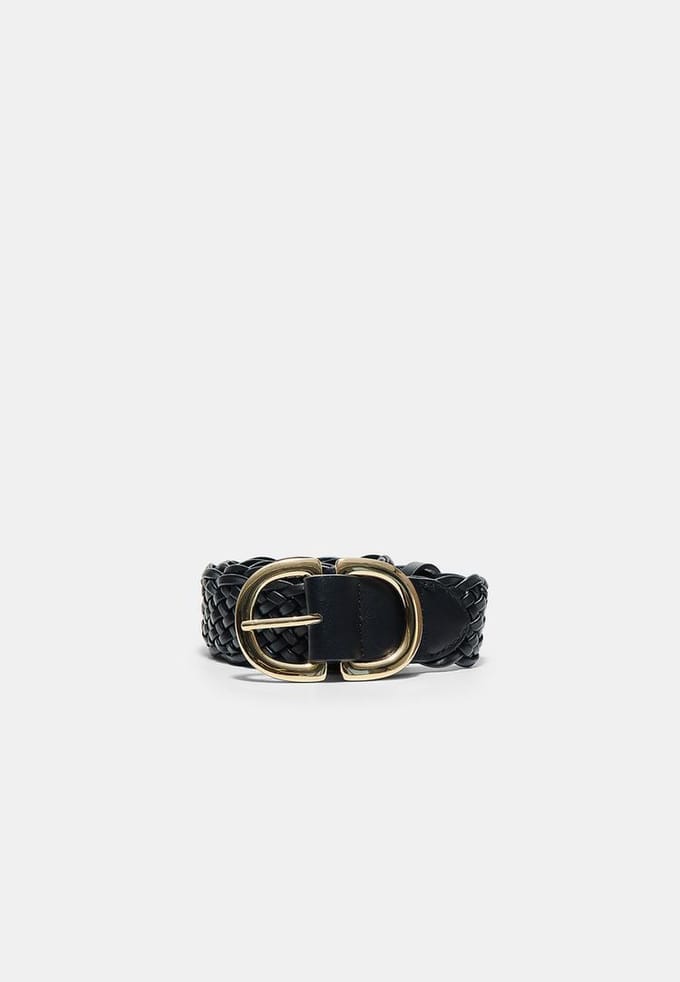Stradivarius Gevlochten riem met dubbele gesp  Zwart 70