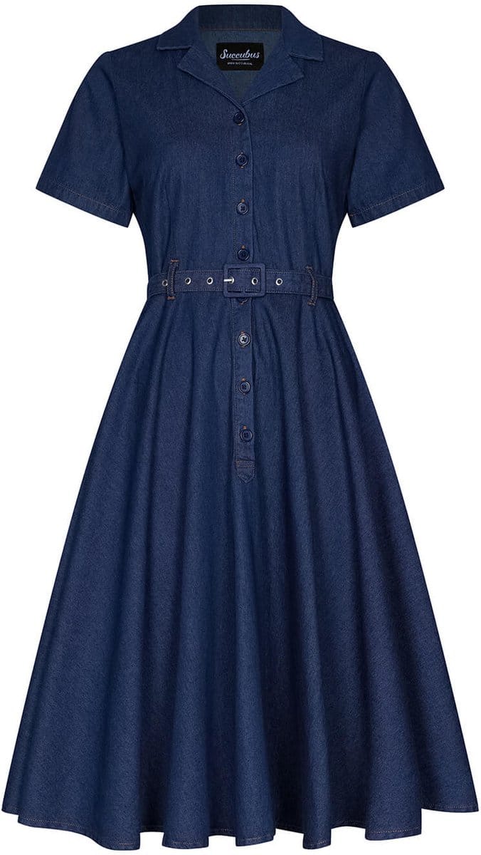 Succubus Clothing Ruby Denim 50's Swing Jurk Navy