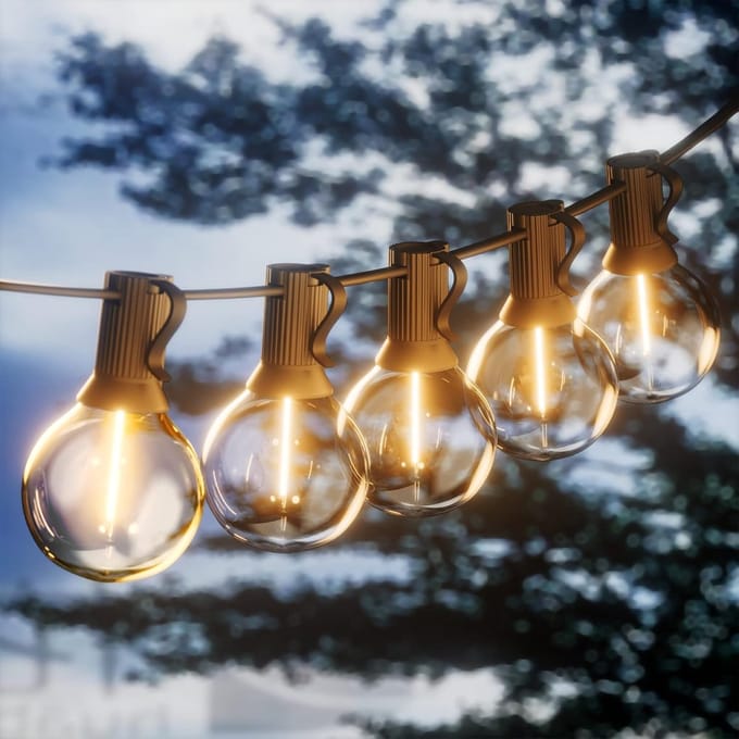 Lichtsnoer buiten 30m LED lichtslinger waterdicht koppelbaar G40 lampen warm wit 52 bollen