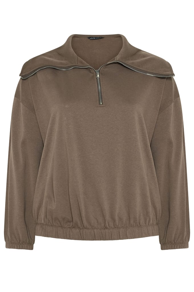 Limited Collection Bruin Sweatshirt Met Rits En Omslagkraag Size 44