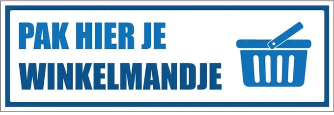 Pak hier je winkelmandje sticker - rechthoekig | 21 x 7 cm
