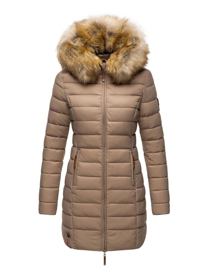 Marikoo damesjas Rose met gewatteerd design & afneembare imitatiebontkraag