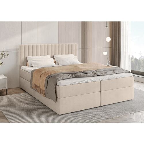 BroMARKT Boxspringbed met hoofdeinde, matras en dekmatras - DREAM - 160x200 - beige