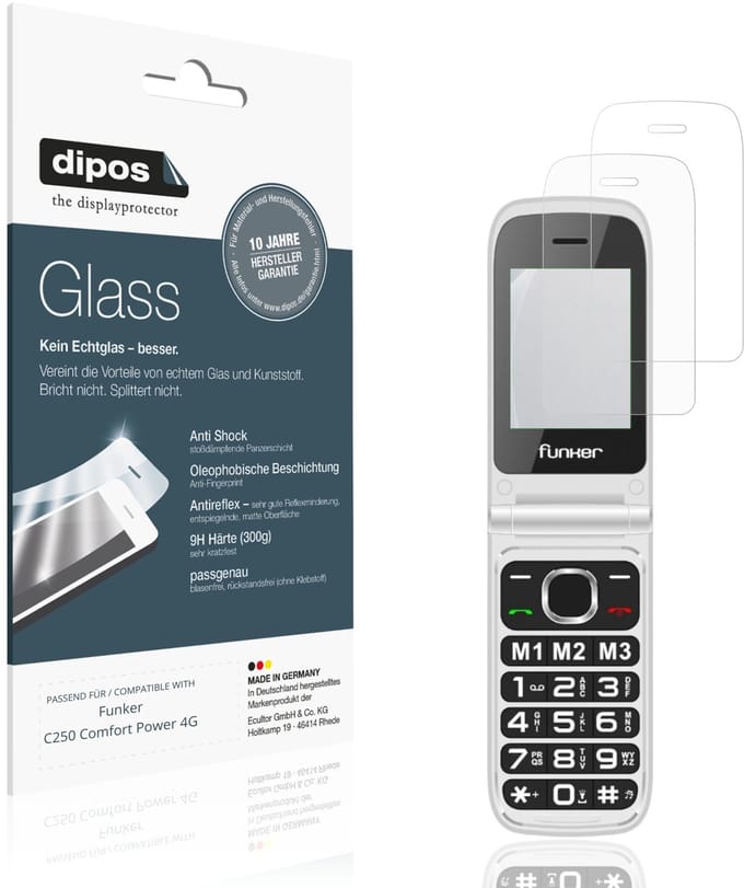 dipos – 2x Matte Pantserfolie geschikt voor Funker C250 Comfort Power 4G | 9H Screenprotector