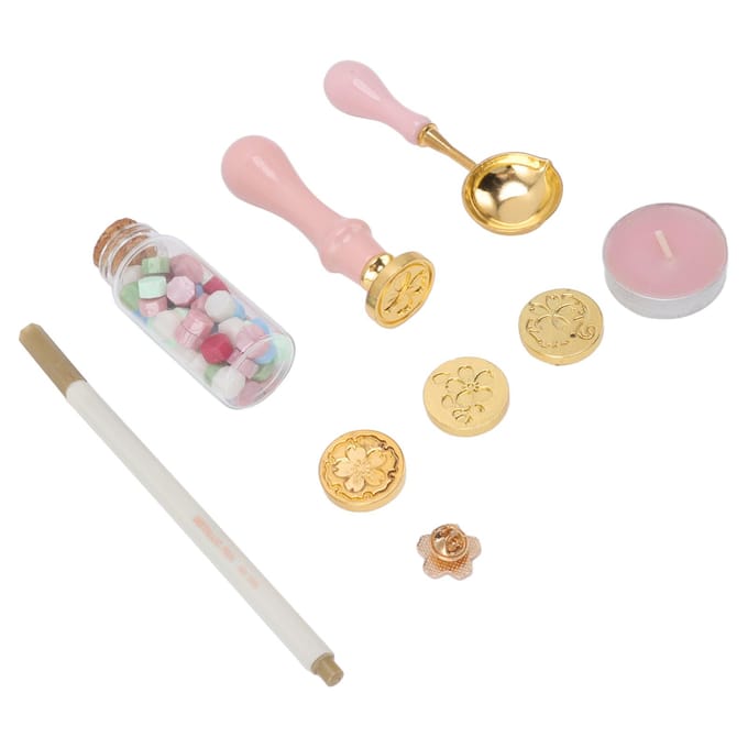 Kit de tampons à cacheter, motifs de tampons remplaçables, kit de tampons à cacheter en cire avec manche en bois, broche Sakura rose