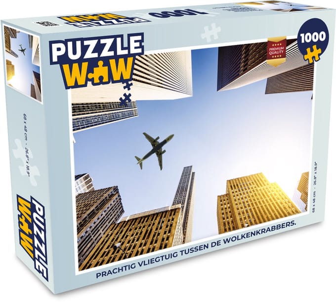 Puzzel Vliegtuig tussen de wolkenkrabbers - Legpuzzel - Puzzel 1000 stukjes volwassenen