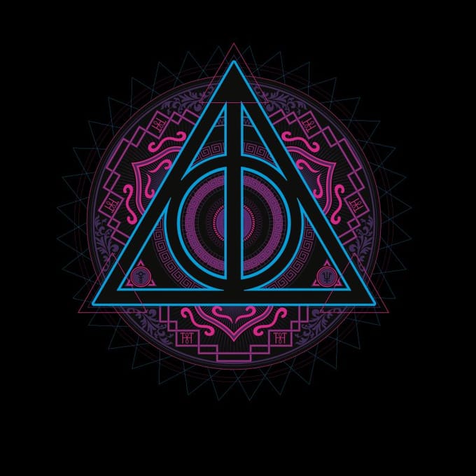 Harry Potter Deathly Hallows Neon t-shirt - Zwart - M
