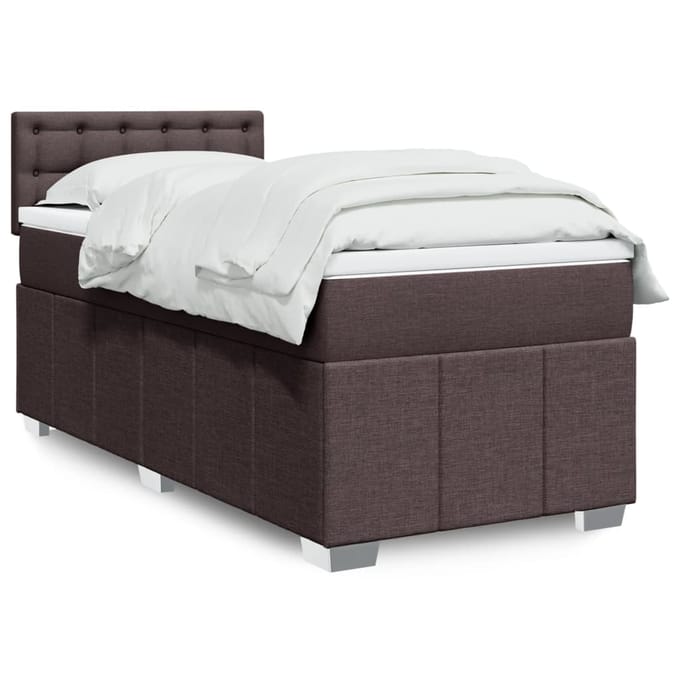 vidaXL - Boxspring - met - matras - stof - donkerbruin - 90x200 - cm