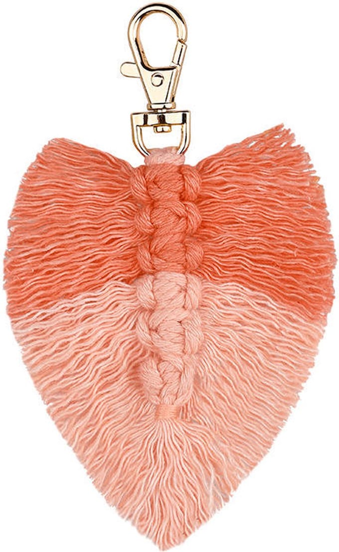 Macramé Sleutelhanger - Veren Sleutelhanger - 8x13 cm - Roze