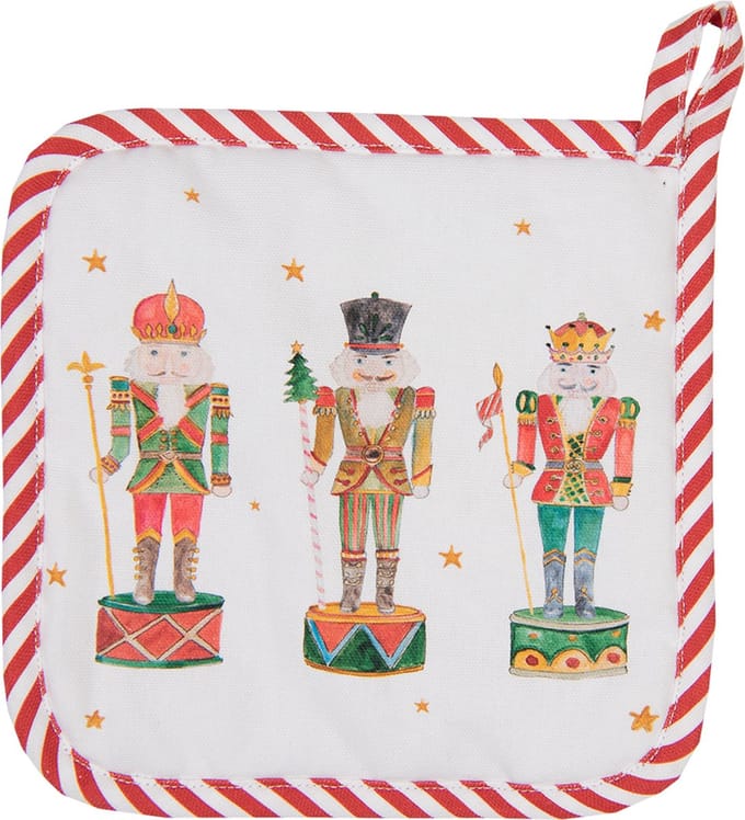 Clayre & Eef Pannenlap 20x20 cm Wit Rood Katoen Notenkrakers