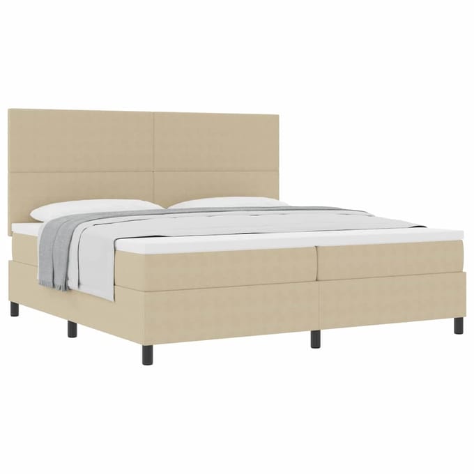 vidaXL - Boxspring - bed - Lichtgrijs - en - wit - 200 - x - 200 - cm - Corduroy - stof